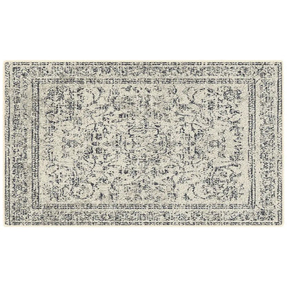 Rectangular area rug with a pattern on a white background