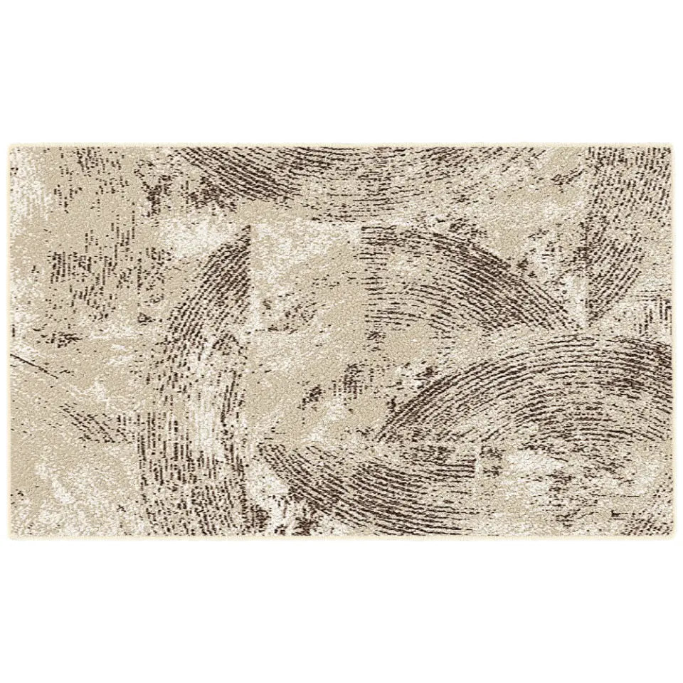 Textured area rug with abstract pattern on a white background