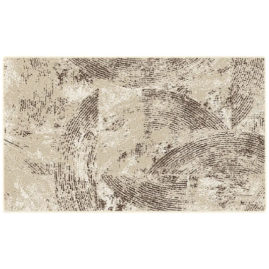 Textured area rug with abstract pattern on a white background