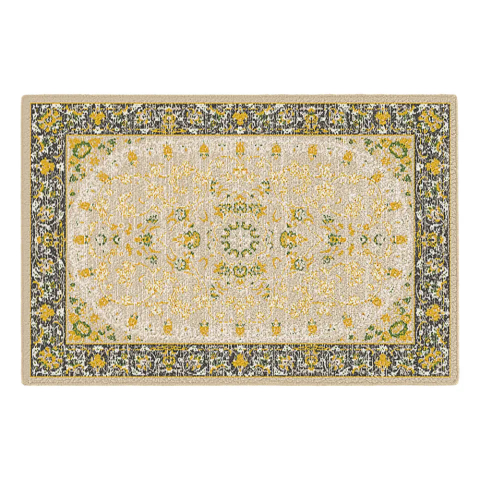 Decorative rug with floral pattern on a white background