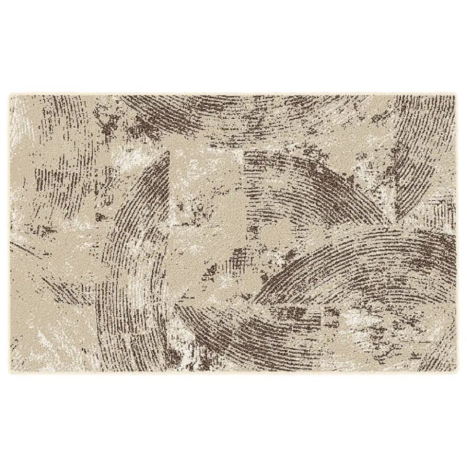 Textured area rug with abstract pattern on a white background
