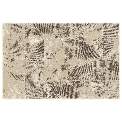 Textured area rug with circular patterns on a plain background