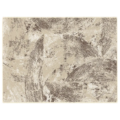Textured area rug with circular patterns on a white background
