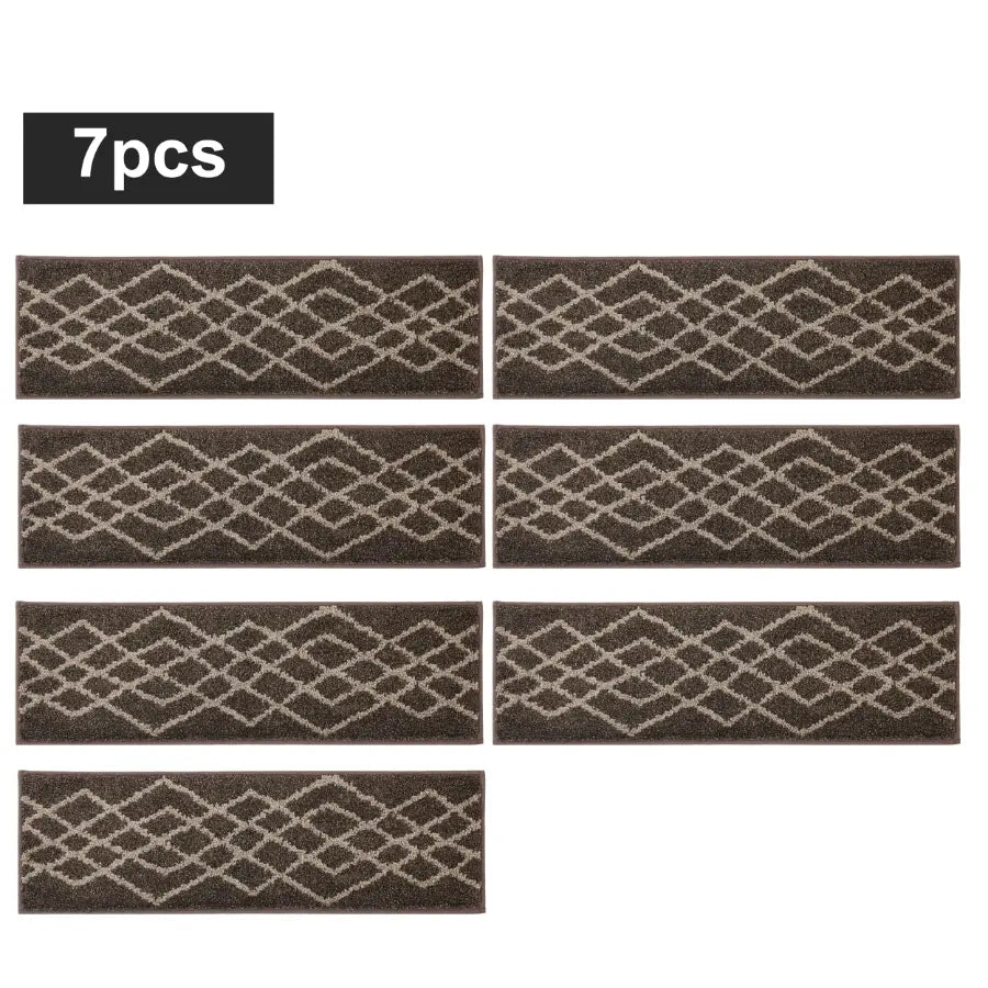 7pc Brown Classic Geometric Carpet Stairs