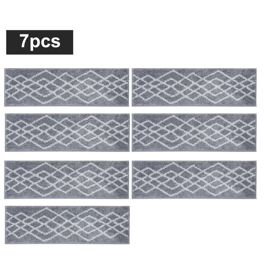 7pc Grey Classic Geometric Carpet Stairs