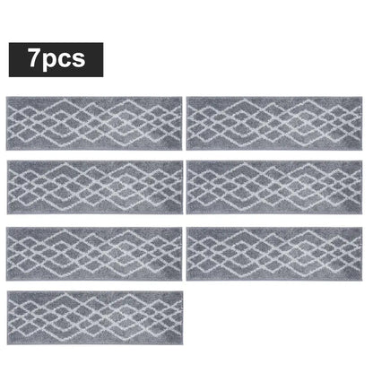 7pc Grey Classic Geometric Carpet Stairs