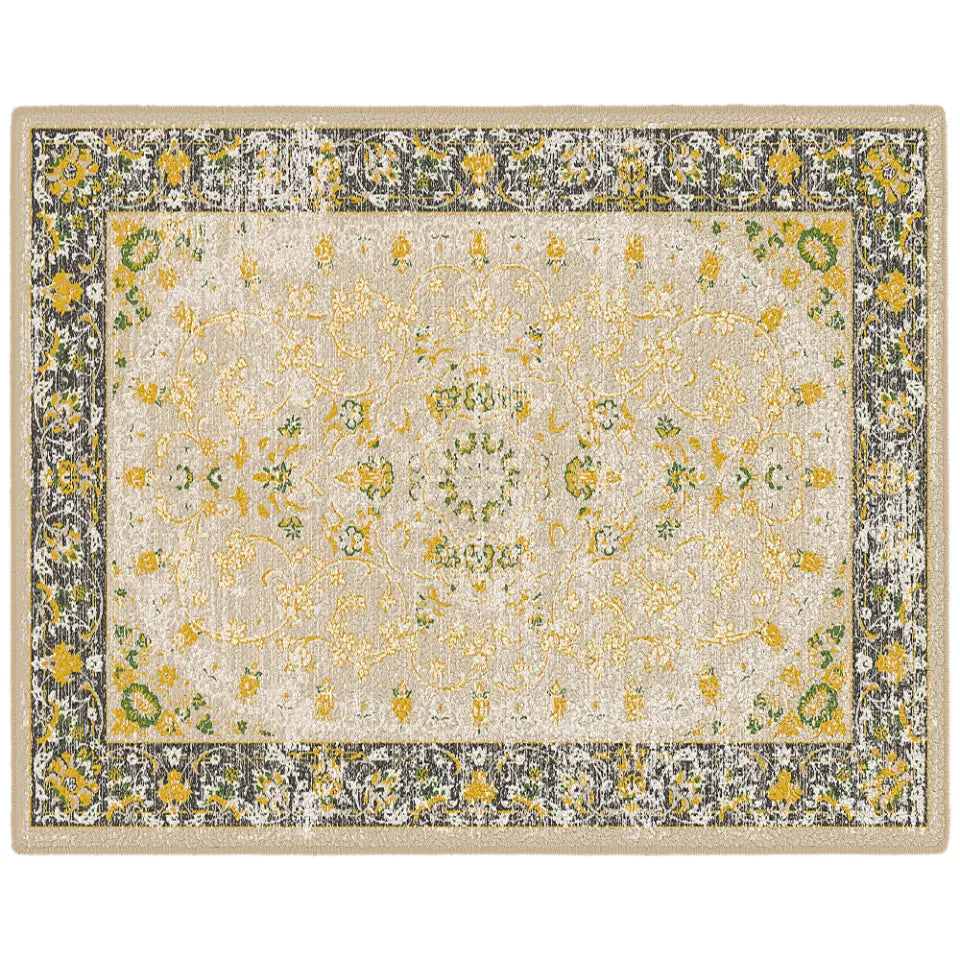 Decorative rug with floral pattern on a beige background