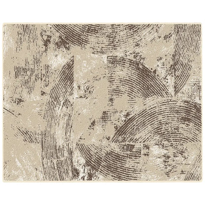 Textured beige and brown patterned rug on a white background