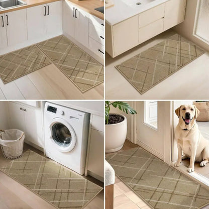 Applications of Beige Abstract Buffalo Plaid Kitchen Rug