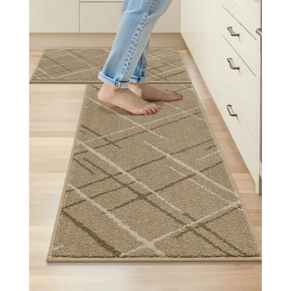 Beige 20x32 20x48 Abstract Buffalo Plaid Kitchen Rug
