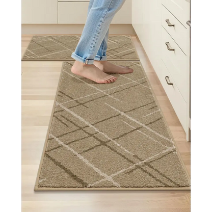 Beige 20x32 20x48 Abstract Buffalo Plaid Kitchen Rug