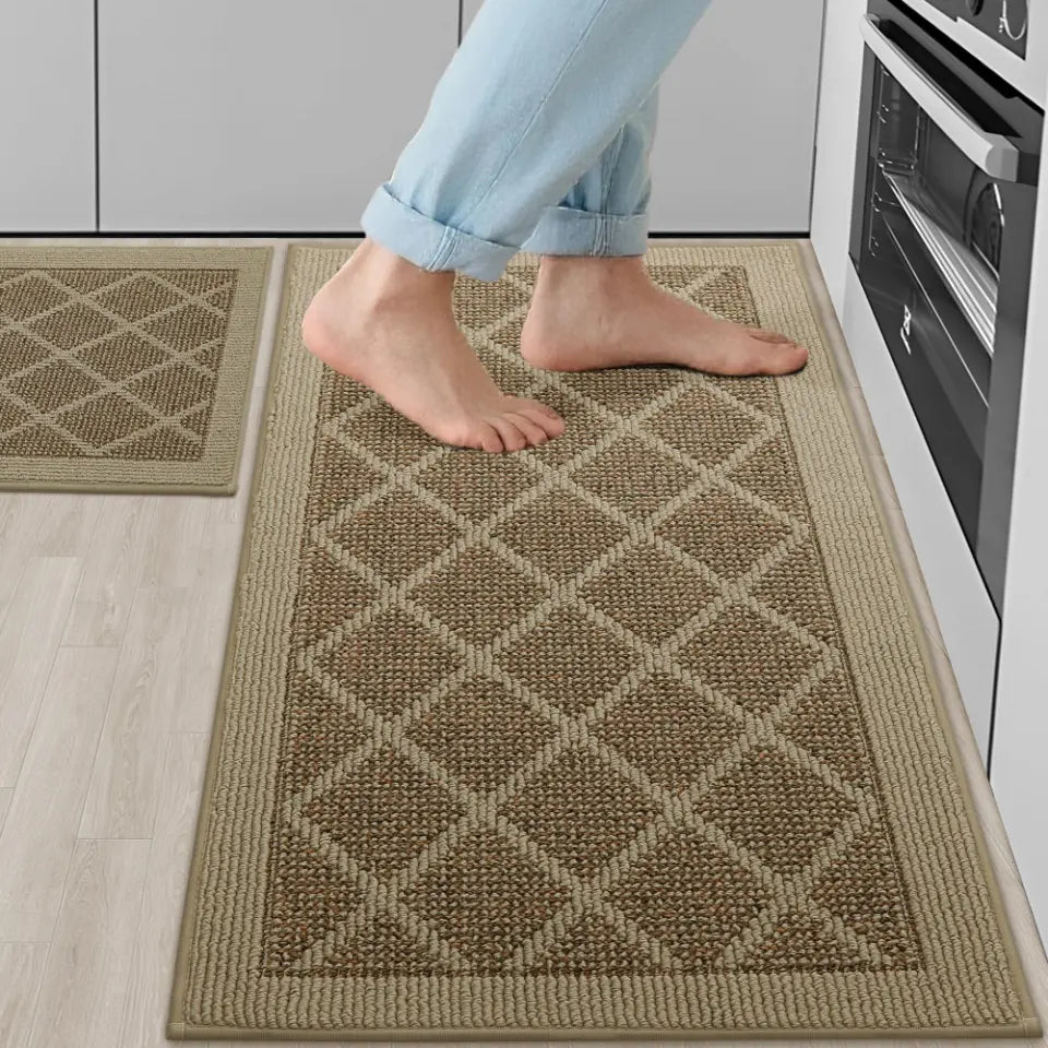 Beige 20x32 20x48 Beige Plain Diamond Kitchen Rugs