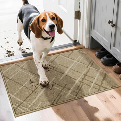 Beige 20x32 Abstract Buffalo Plaid Doormat