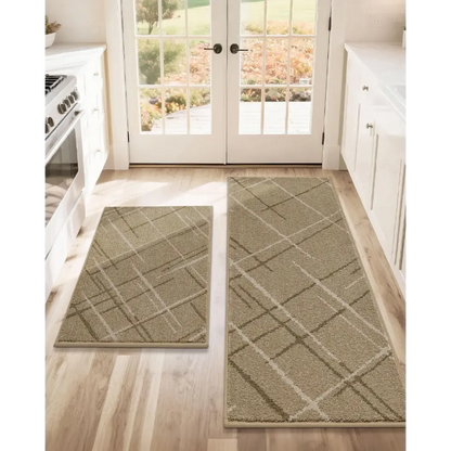 Beige 24x36 24x60 Abstract Buffalo Plaid Kitchen Rug