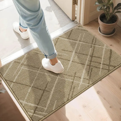 Beige 24x36 Abstract Buffalo Plaid Doormat