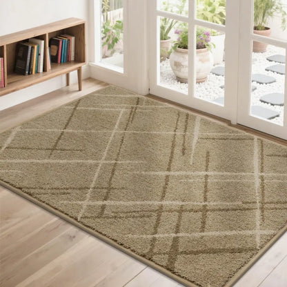 Beige 32x48 Abstract Buffalo Plaid Doormat