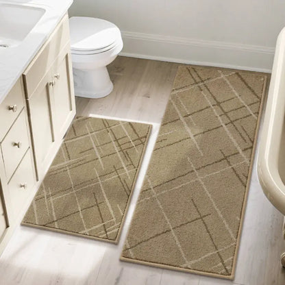 Beige Abstract Buffalo Plaid Kitchen Rug for Bathroom