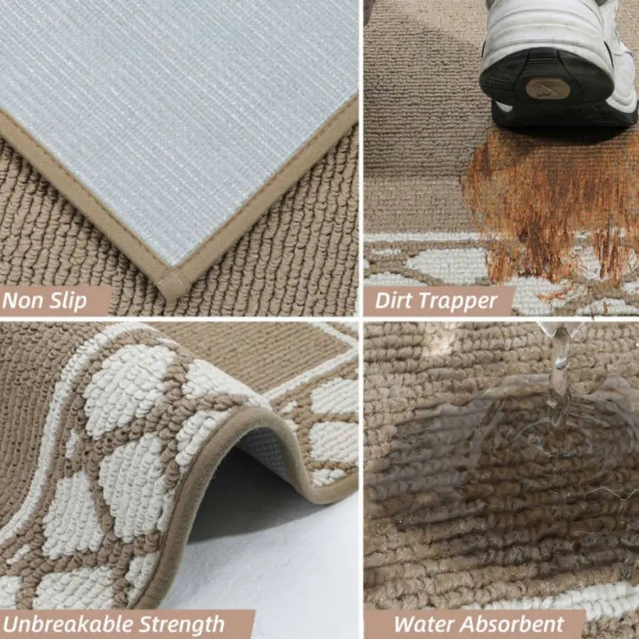Benefits of Taupe Grid-Filled Border Cool Kitchen Rugs