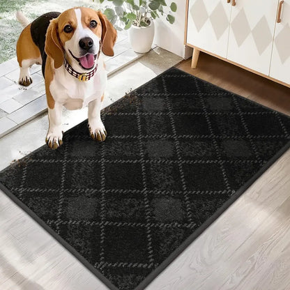 Black 20x32 Plaid Door Mats