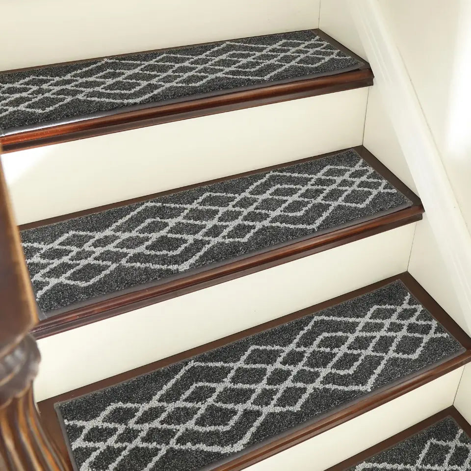 Black Classic Geometric Carpet Stairs