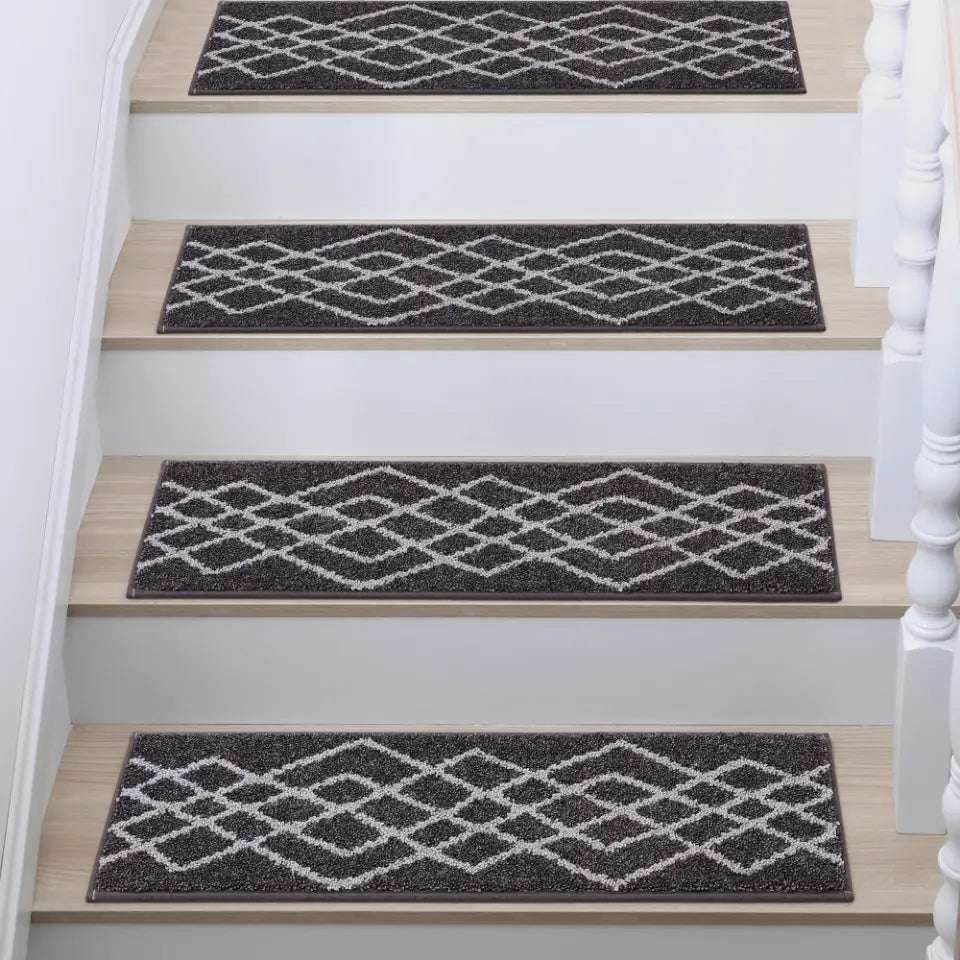 Black Classic Geometric Carpet Stairs