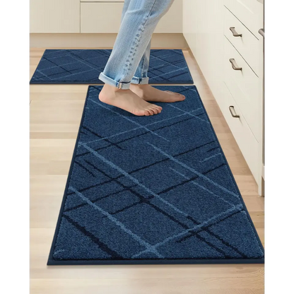 Blue 20x32 20x48 Abstract Buffalo Plaid Kitchen Rug