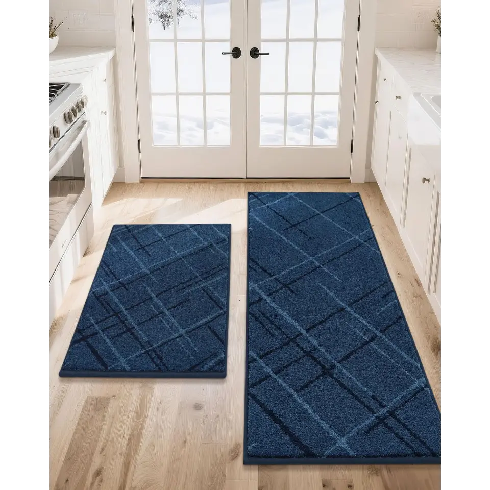 Blue 24x36 24x60 Abstract Buffalo Plaid Kitchen Rug