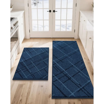 Blue 24x36 24x60 Abstract Buffalo Plaid Kitchen Rug