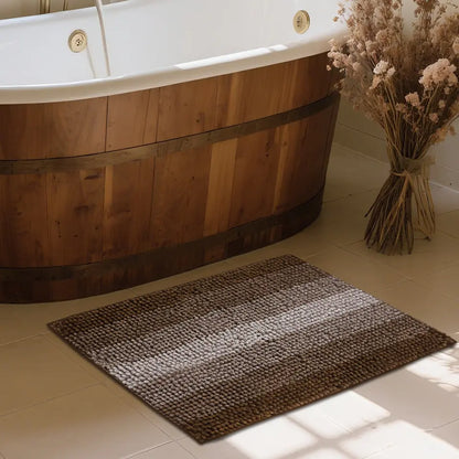Brown Gradient Stripe Bath Rug in front of Hot Tub
