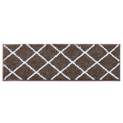 Brown stair mat with white geometric pattern on a white background