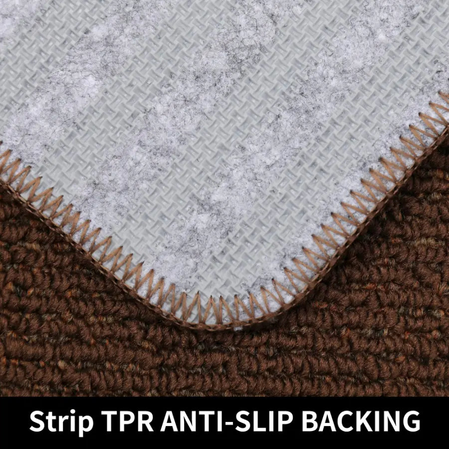 Brown Plain Kitchen Rug with Strip TPR Anti-Slip Backing
