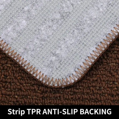 Brown Plain Kitchen Rug with Strip TPR Anti-Slip Backing
