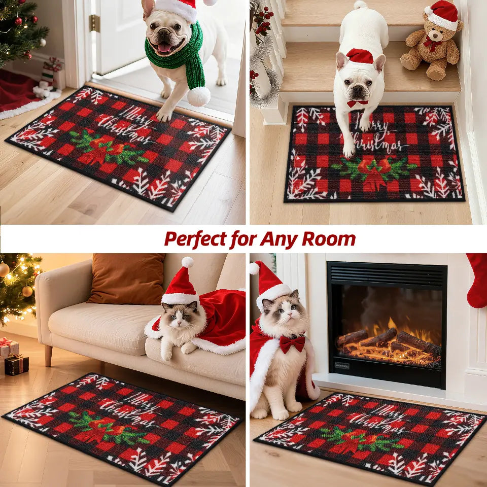 Buffalo Plaid Poinsettia Christmas Floor Mats Perfect for Any Room