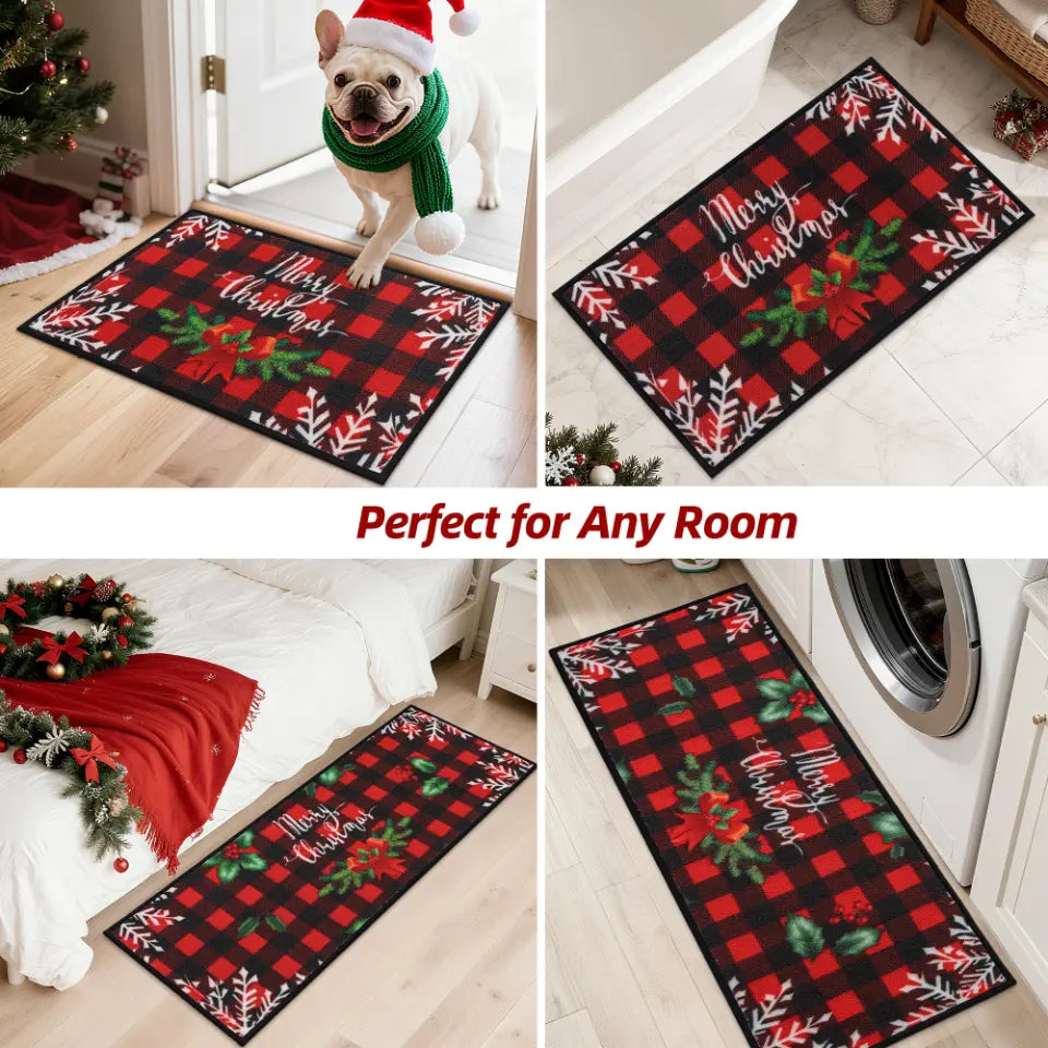 Buffalo Plaid Poinsettia Christmas Kitchen Rug Runner which Perfec for Any Room