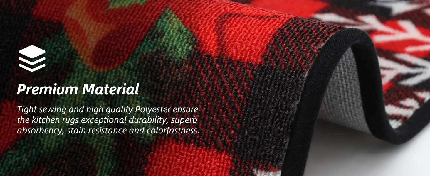 Buffalo Plaid Poinsettia Christmas Kitchen Rug Runner which with Premium Material