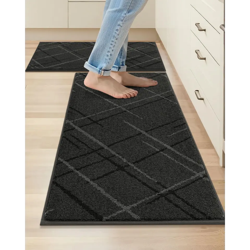 Dark Grey 20x32 20x48 Abstract Buffalo Plaid Kitchen Rug
