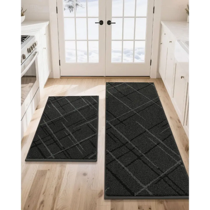 Dark Grey 24x36 24x60 Abstract Buffalo Plaid Kitchen Rug