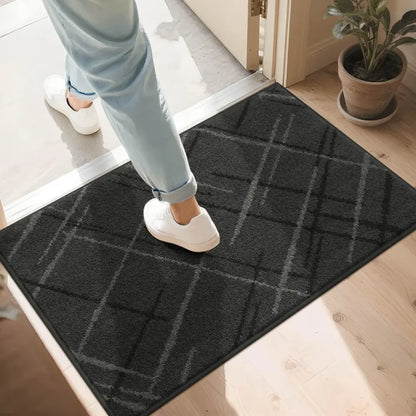 Dark Grey 24x36 Abstract Buffalo Plaid Doormat