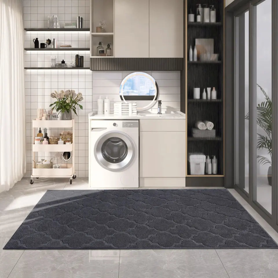 Dark Grey Large Area Rug in Laundry Room