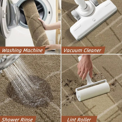 Easy to Clean Beige Abstract Buffalo Plaid Kitchen Rug