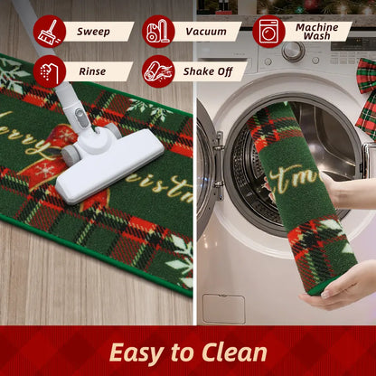 Easy to Clean Green Tartan Xmas Floor Mat