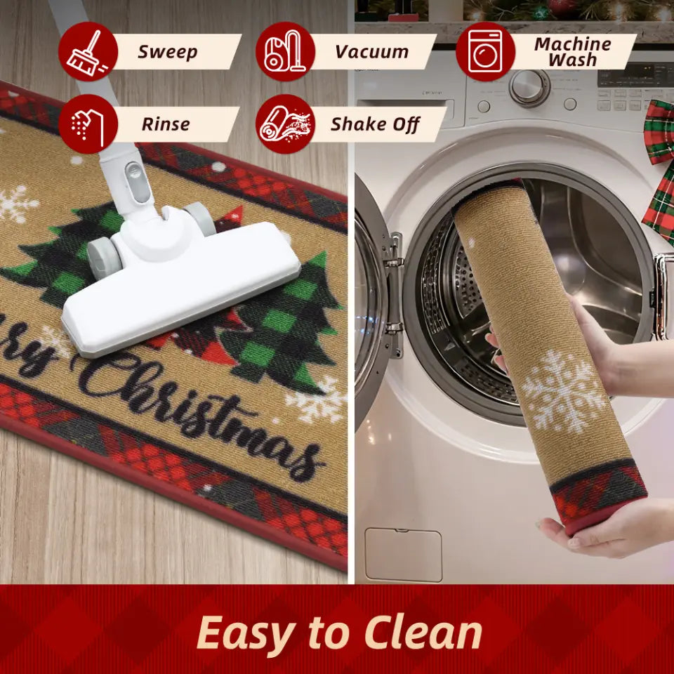Easy to Clean Tree Snowflakes Xmas Kitchen Mats