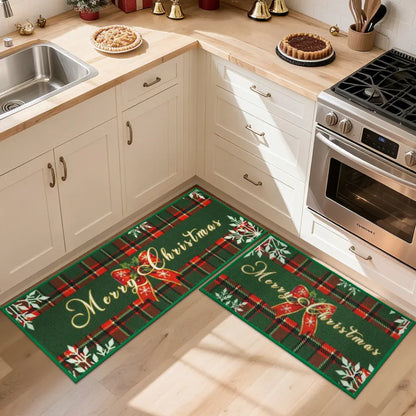 Green Tartan Christmas Floor Mats for Kitchen in Kitchen