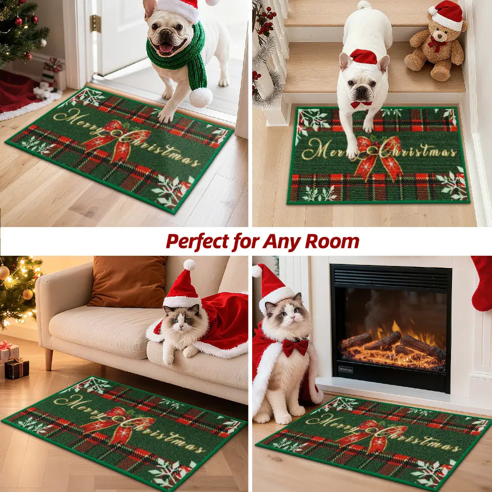 Green Tartan Xmas Floor Mat Perfect for Any Room