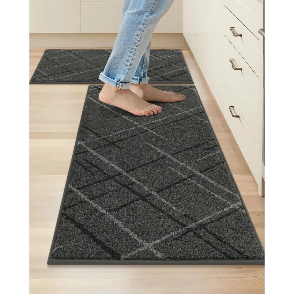 Grey 20x32 20x48 Abstract Buffalo Plaid Kitchen Rug