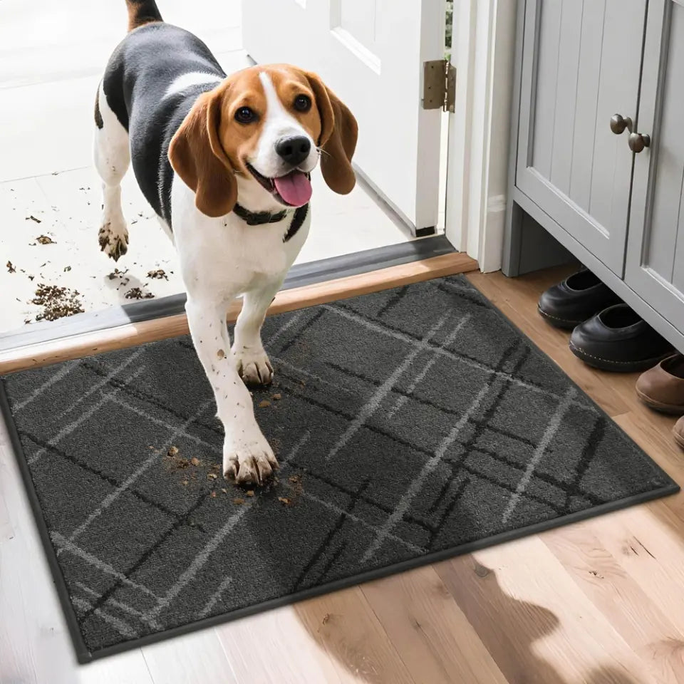 Grey 20x32 Abstract Buffalo Plaid Doormat