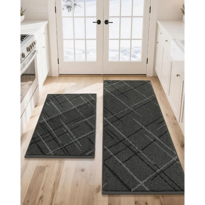 Grey 24x36 24x60 Abstract Buffalo Plaid Kitchen Rug