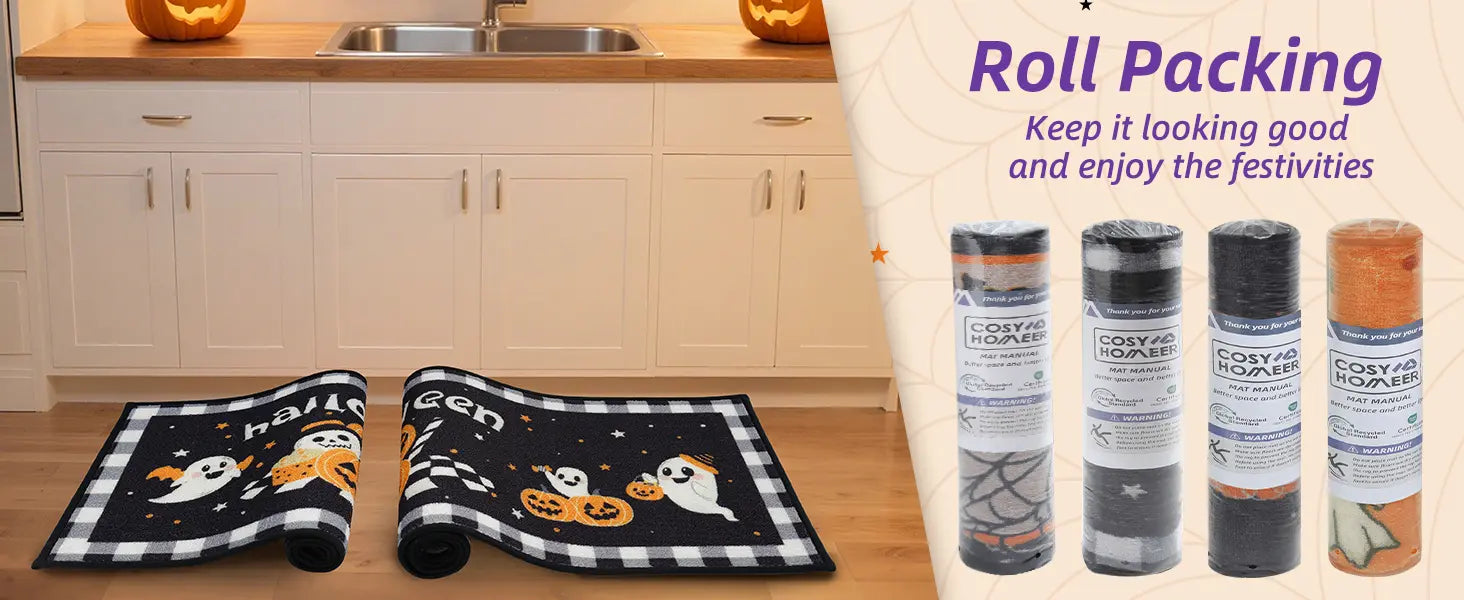 Halloween Ghost and Pumpkin Kitchen Mat by Roll Packing