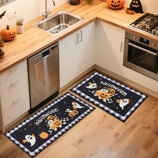 Halloween Ghost and Pumpkin Kitchen Mat in Halloween Kitchen