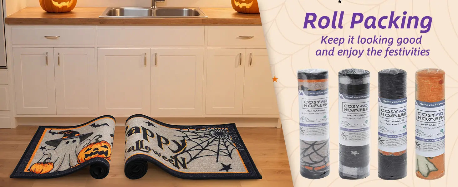 Happy Halloween Kitchen Rug by Roll Free Creases Packaging